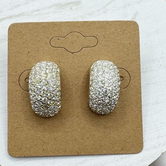 Vintage Carolee Half Hoop Pave Rhinestone Silver Tone Classy Sparkling Bridal - Picture 8 of 8